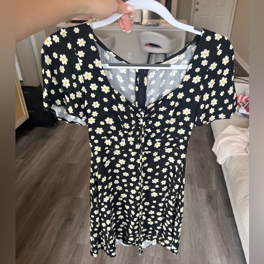 Black floral mini dress, babydoll